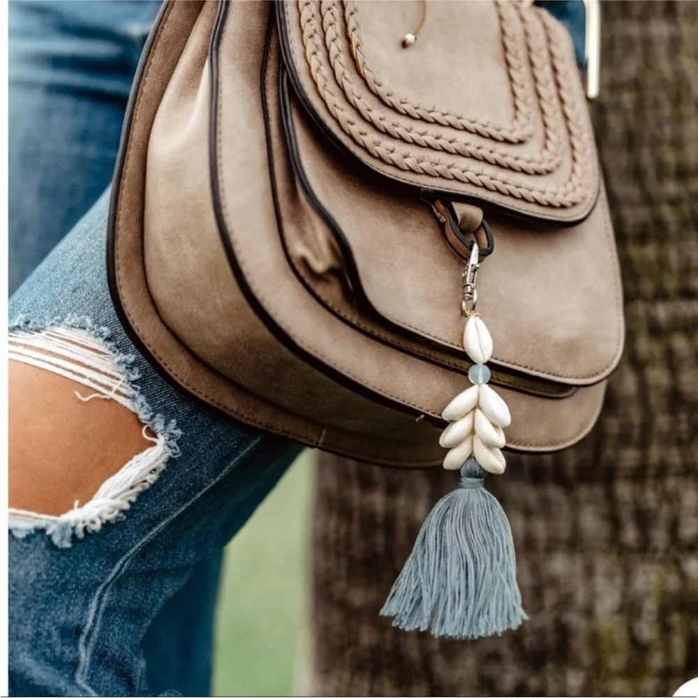 Lotus and Luna Cowry Shell Moonstone Clip Keychain Beachly Box